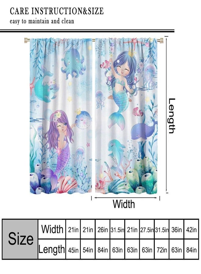 AAVEUP Mermaid Curtains for Girls,Cartoon Fantasy Blue Sea World Cute Jellyfish Dolphin Flower Mermaid Princess Window Treatments for Kids Nursery Bedroom Living Room 42x45in （No Blackout） - Image 3